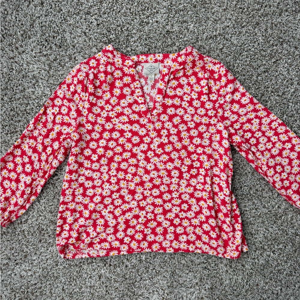 St. John's Bay red floral blouse with 3/4 sleeves